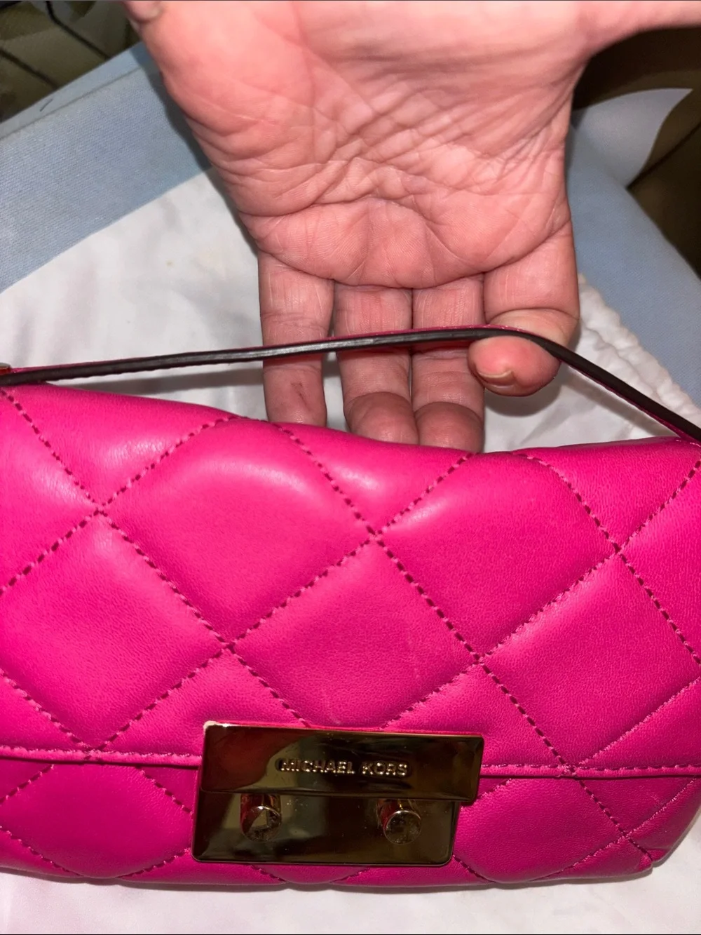 Michael Kors Sloan Quilted Leather Bag in a vibrant fuchsia with dust bag